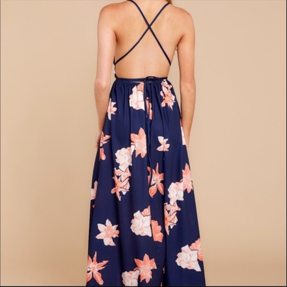 1 LEFT SZ L! Floral Open Back High Slit Maxi Dress - Picture 2 of 8